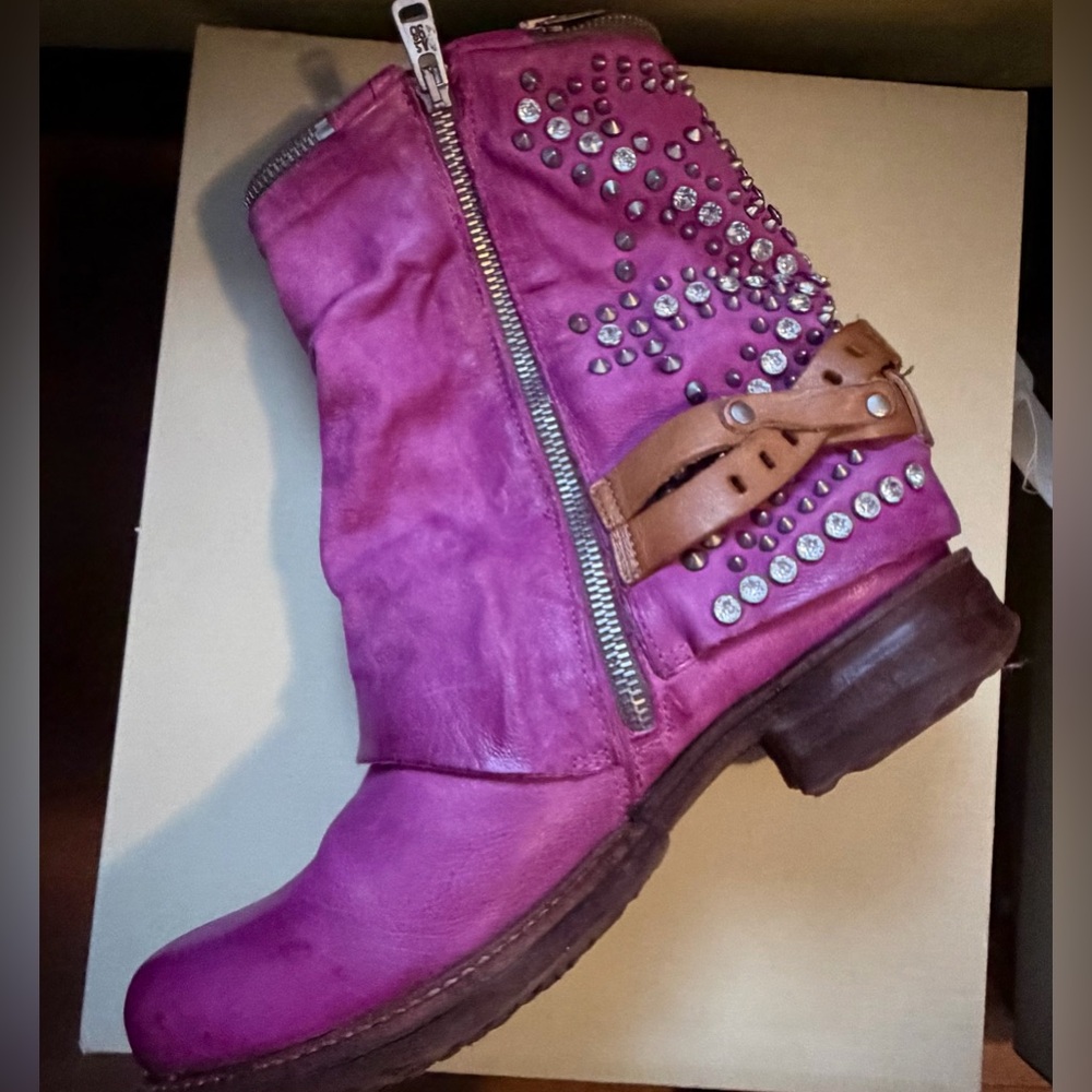 A.S 98 Saintec Leather Fushsia Ankle Boots with Swarovski Crystals